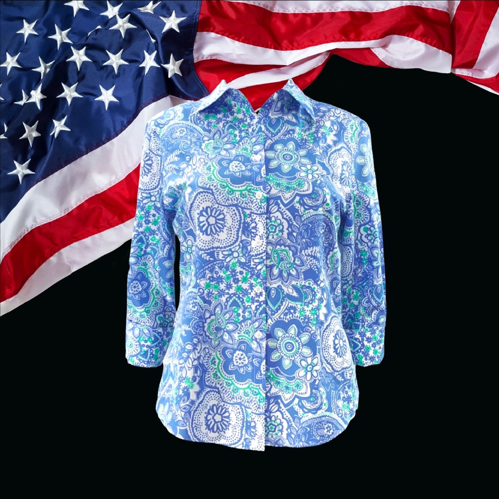 𝙀𝙐𝘾  Brooks Brothers Oxford 3/4 Sleeve Abstract